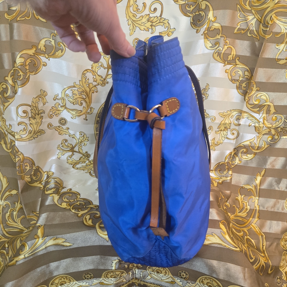 Dooney & Bourke Royal Blue Nylon Tote with Brown Leather Trim - Picture 4 of 9